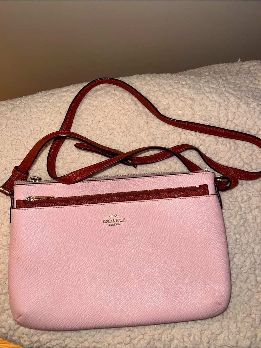 Coach Pink with Brown Trim Crossbody